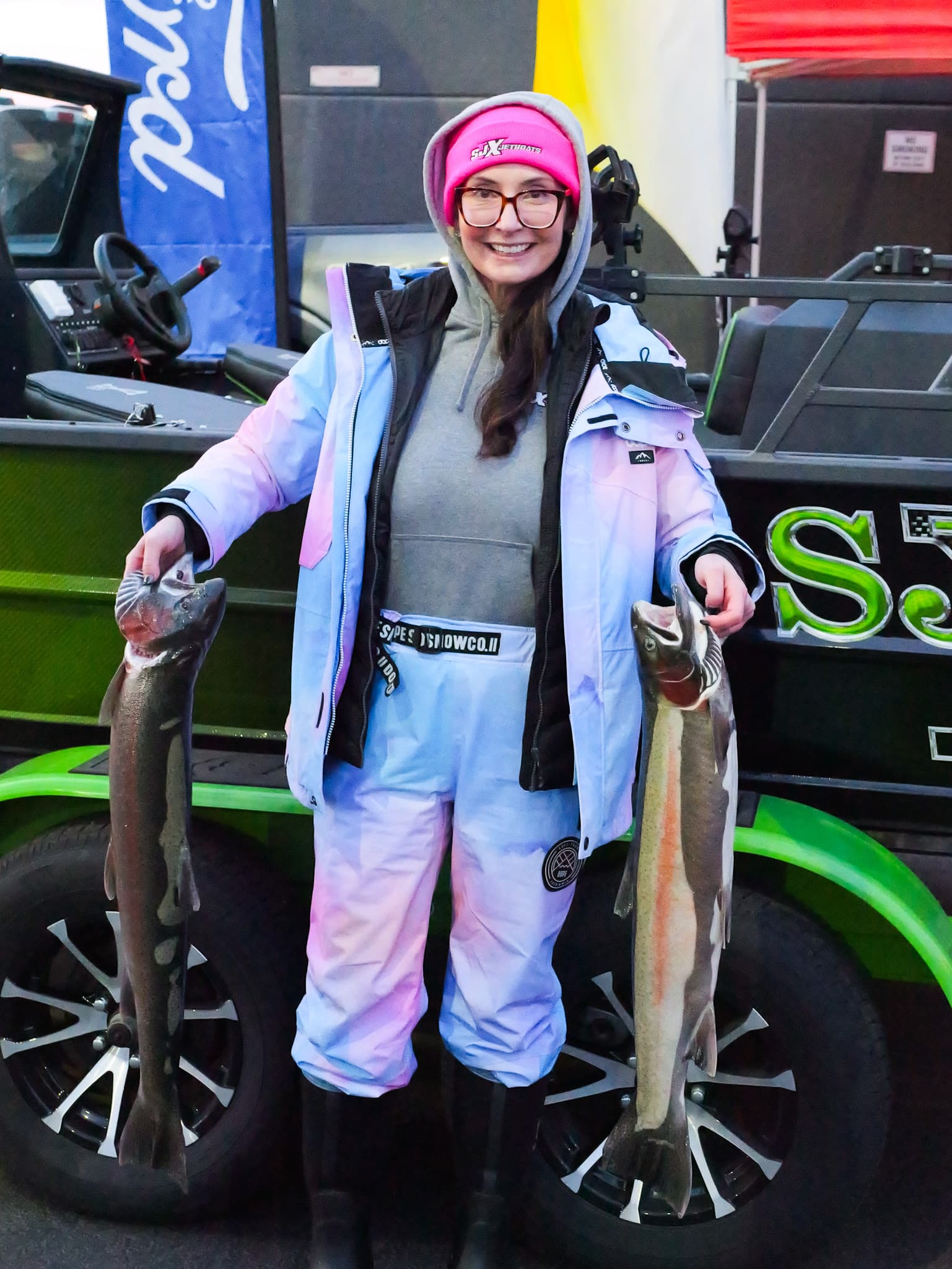 Angler with steelhead catches